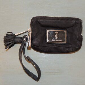 Juicy Couture Double Zip Wristlet Black Nylon Pouch Tassel Charm